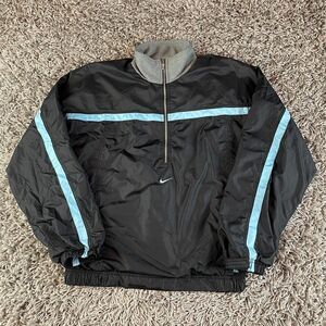 Vintage 90s Nike Windbreaker Jacket Boys Large 12-14 Black Blue Zip Sports Logo